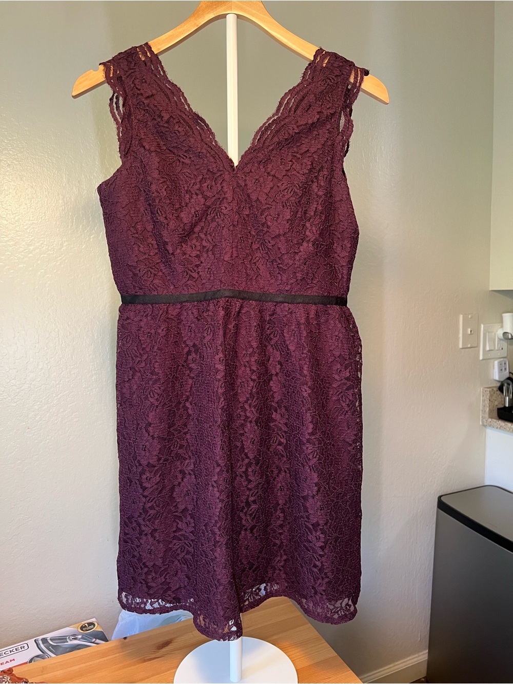 V‑Neck Lace Cocktail Dress in Deep Plum